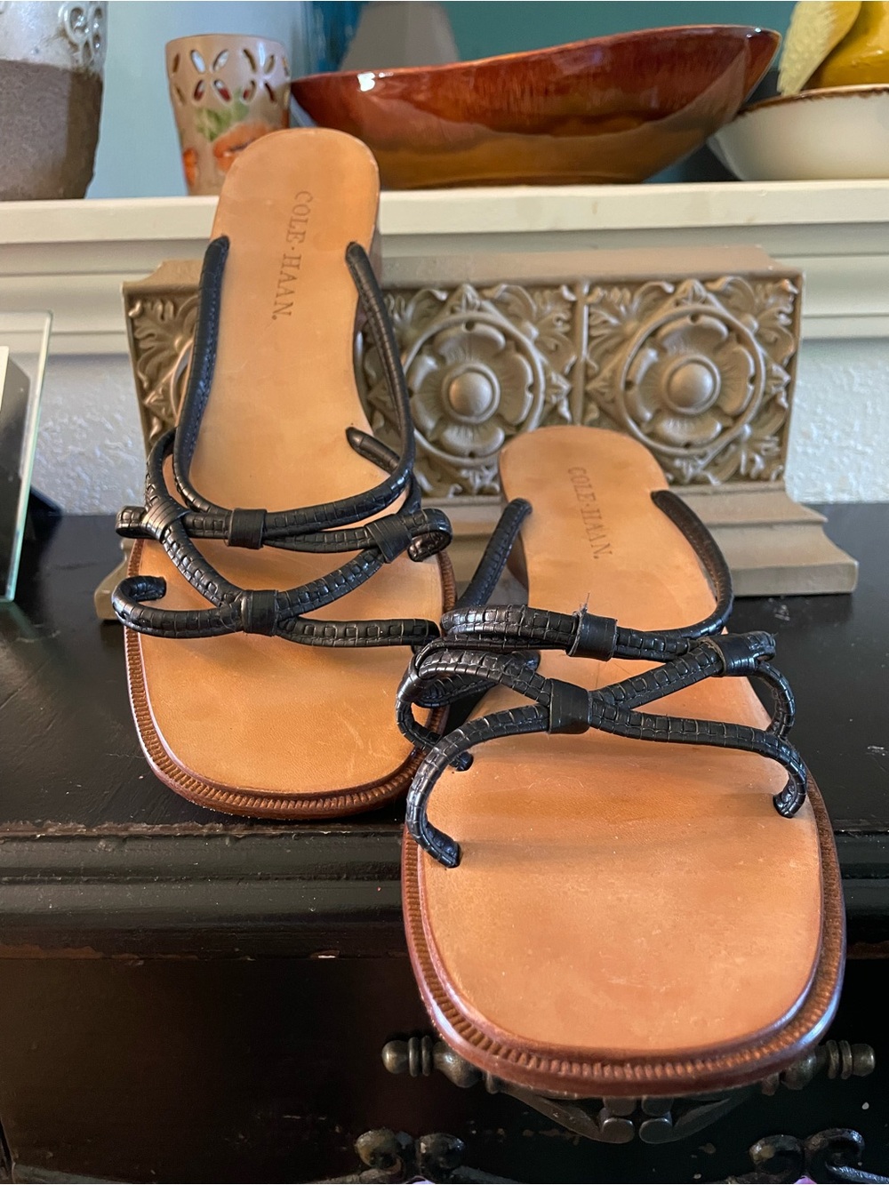 Cole Haan Black Strappy Bow Slide Sandals
